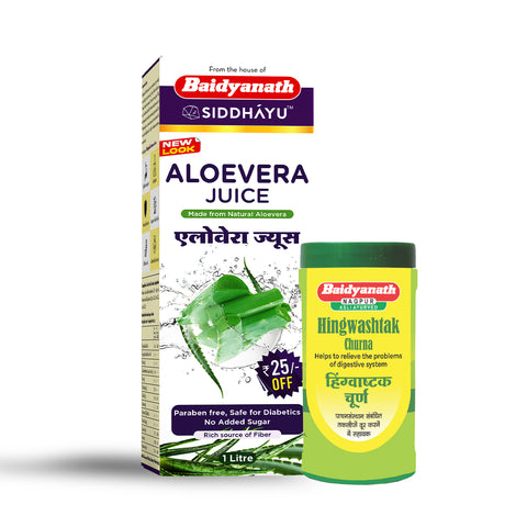 Baidyanath Digestion Wellness- Aloevera Juice: 1 l + Hingwashtak Churna (60 g)