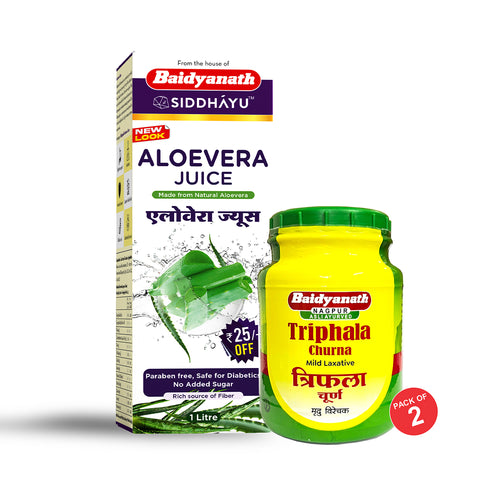 Baidyanath Triphala Churna Pack Of 2 (500 gm Each) + Baidyanath Aloevera Juice 1 l