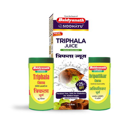 Baidyanath Triphala Juice 1 liter + Baidyanath Hingwashtak Churna 60 g + Baidyanath Avipattikar Churna 120 g